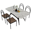 Cream Style Dining Table and Chair Marble Iron Dining Table and Chair Combination Rectangular Dining Table 3d model