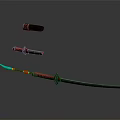 Katana Weapon Featuring Red Black Handle Glowing Blade And Decorative Sheath Design