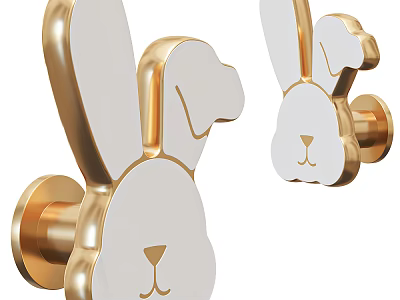 Bunny Shaped Golden And White Furniture Handle For Drawer And Door Decoration 3d model