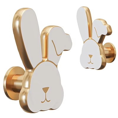 Bunny Shaped Golden And White Furniture Handle For Drawer And Door Decoration 3d model