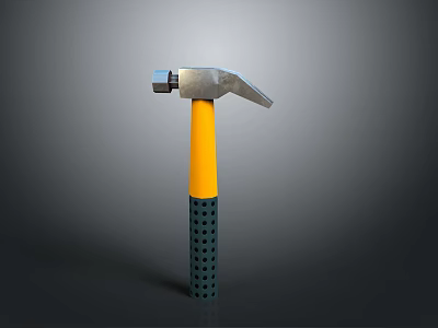 Sturdy Hammer With Yellow Handle Black Grip Silver Head And Hole Design 3d model