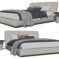 Modern Double Bed With Upholstered Headboard Pillows And Side Table 3d model