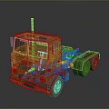 Vintage Blue and Orange Truck With Retro Cab Design And Orange Wheels