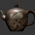 Copper Teapot With Crane Carving And Pine Tree Design For Household Use