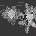 Home Decorative Green Plants with Wide Leaves and Long Fronds in White and Gray Pots
