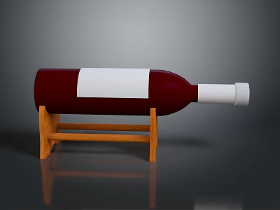 Red Wine Bottle Displayed on Wooden Stand with White Label in Dark Background 3d model