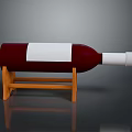 Red Wine Bottle Displayed on Wooden Stand with White Label in Dark Background