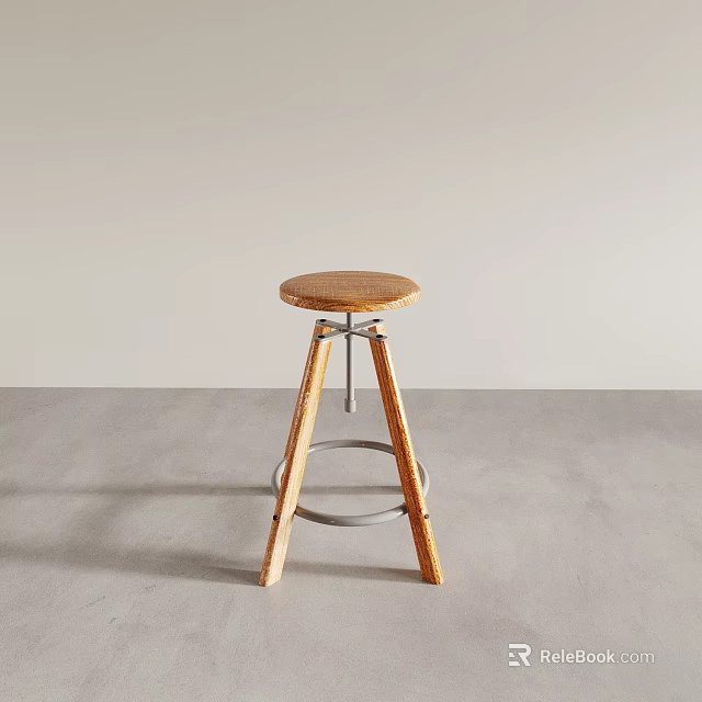 Sleek Modern Bar Stool Featuring Wooden Seat And Metal Frame For Home Interior 3d model 