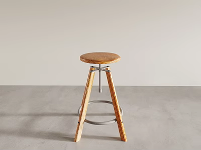 Sleek Modern Bar Stool Featuring Wooden Seat And Metal Frame For Home Interior 3d model