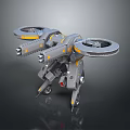 Mechanical Robot Character With Gray Yellow Rotors Mechanical Legs and Thruster Appendages Design