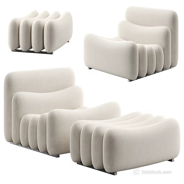 Modern Beige Fabric Single Sofa With Comfortable Curved Design And Soft Cushions 3d model