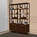 Chinese Style Wooden Display Shelf With Decorative Items And Storage Compartments