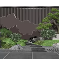 Karesansui Dry Landscape Garden With Raked Sand Pine Tree Stone Lantern And Mountain Patterned Wall