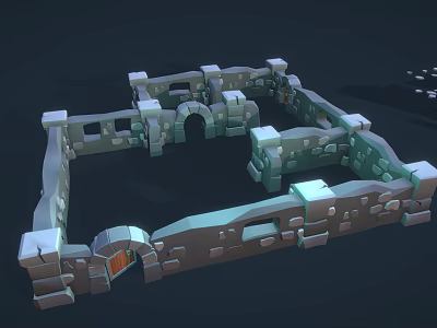 Creative Building Blocks Fortress With Various Shapes Arched Gates And Gray Green Walls 3d model