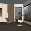 Modern Leisure Chair In Bright Indoor Space With Natural Light Green Plant And Window Blinds