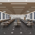 Modern Canteen Interior With Organized Tables Chairs And Ceiling Lights 3d model