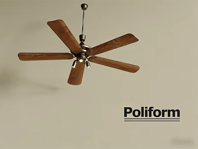 Modern Poliform Ceiling Fan Light with Wooden Blades and Metal Base Design 3d model