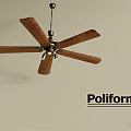 Modern Poliform Ceiling Fan Light with Wooden Blades and Metal Base Design