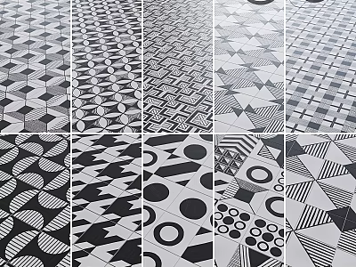 Geometric Tiles Components With Black White Patterns And Various Shapes 3d model