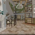 Elegant Children's Photography Mall Store Interior Featuring Marble Fireplace Chandelier Tables Chairs Decorative Vases And Mirror