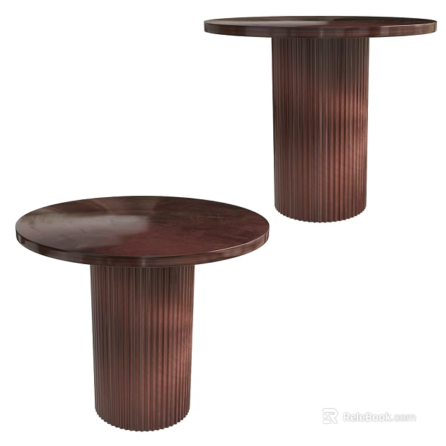 Modern Brown Round Dining Table With Fluted Wooden Legs Elegant Design 3d model 