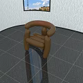 Unique Brown Curved Armrests Accent Chair In Bright Room With Window And Black Tiled Floor