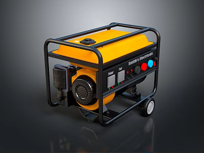 Yellow Generator With Black Frame Wheels Control Panel Buttons And Lights 3d model