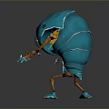 Cute Blue Robot Character With Large Green Eye Orange Limbs And Claws 3d model