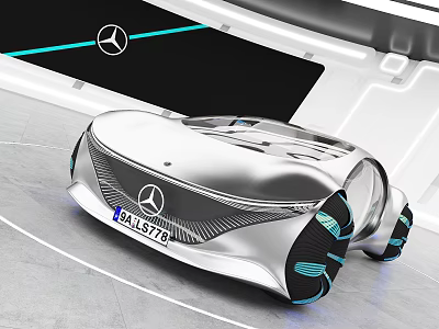 Mercedes Futuristic Concept Car With Sleek Silver Body And Blue Accents 3d model