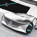 Mercedes Futuristic Concept Car With Sleek Silver Body And Blue Accents