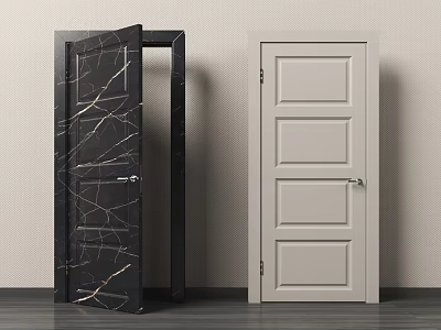Modern Hinged Doors Black With Gold Veins And Light Grey Three Panel Design 3d model