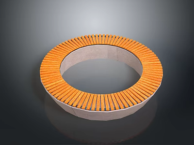 Circular Outdoor Chair With Orange Wooden Slats And Gray Base Design 3d model