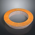 Circular Outdoor Chair With Orange Wooden Slats And Gray Base Design