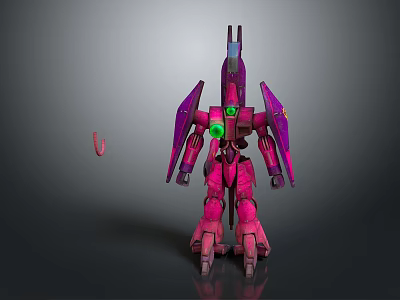 Pink and Purple Sci Fi Robot Character with Green Eye and Mechanical Armor Design 3d model