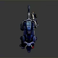 Blue And Silver Robotic Dog With Antennas And Mechanical Legs Structure