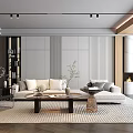 Modern Living Room Interior With Marble TV Wall Coffee Table And Area Rug