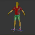 A Man Standing On Skateboard Wearing Green Floral Shirt And Denim Shorts