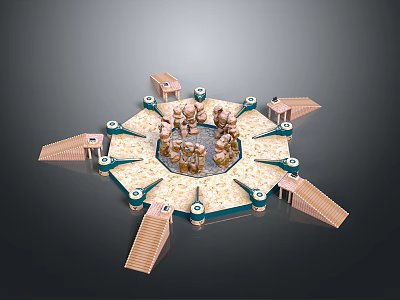 Ancient Ritual Circular Structure With Central Statue Group And Stepped Platforms 3d model