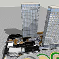 Modern High Rise Office Building With Glass Facade And Sky Bridge Connection