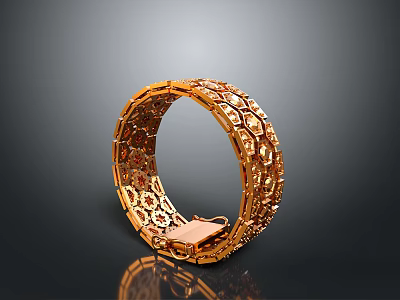 Elegant Golden Bracelet With Intricate Patterns And Decorative Craftsmanship 3d model