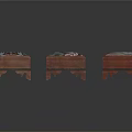 Three Square Wooden Stools With Colorful Floral Patterns And Traditional Design
