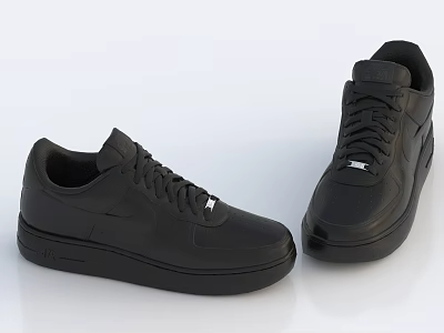 Black Casual Lace Up Sneakers with Modern Design and Comfortable Sole 3d model