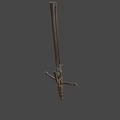 Medieval Spear Weapon With Long Wooden Shaft And Decorative Metal Spearhead