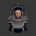 Young Child In Futuristic Spacesuit With Transparent Helmet Metallic Arms And Blue Light Details