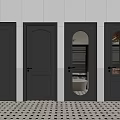 Black Doors In Various Styles With Brown Wall White Tiles And Checkered Floor