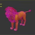 Cartoon Lion Figure with Red Mane Yellow Body Standing on Black Background with Reflection 3d model