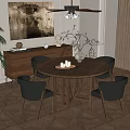 Dining Table and Chair Combination Restaurant Sideboard Chandelier 3d model