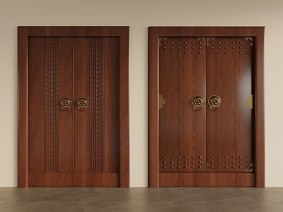 New Chinese Style Entry Door Double Door 3d model