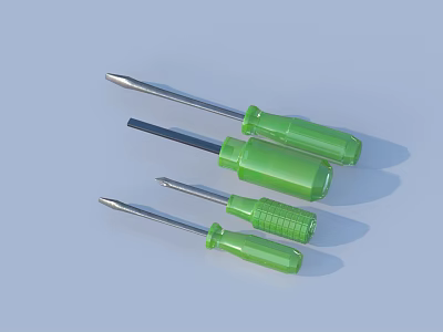 Professional Hardware Tools Green Handle Screwdrivers With Various Sizes And Ergonomic Grip For DIY Projects 3d model