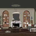 Elegant Living Room Interior Design With Fireplace Bookshelves Chandelier Sofa And Decorative Rug
